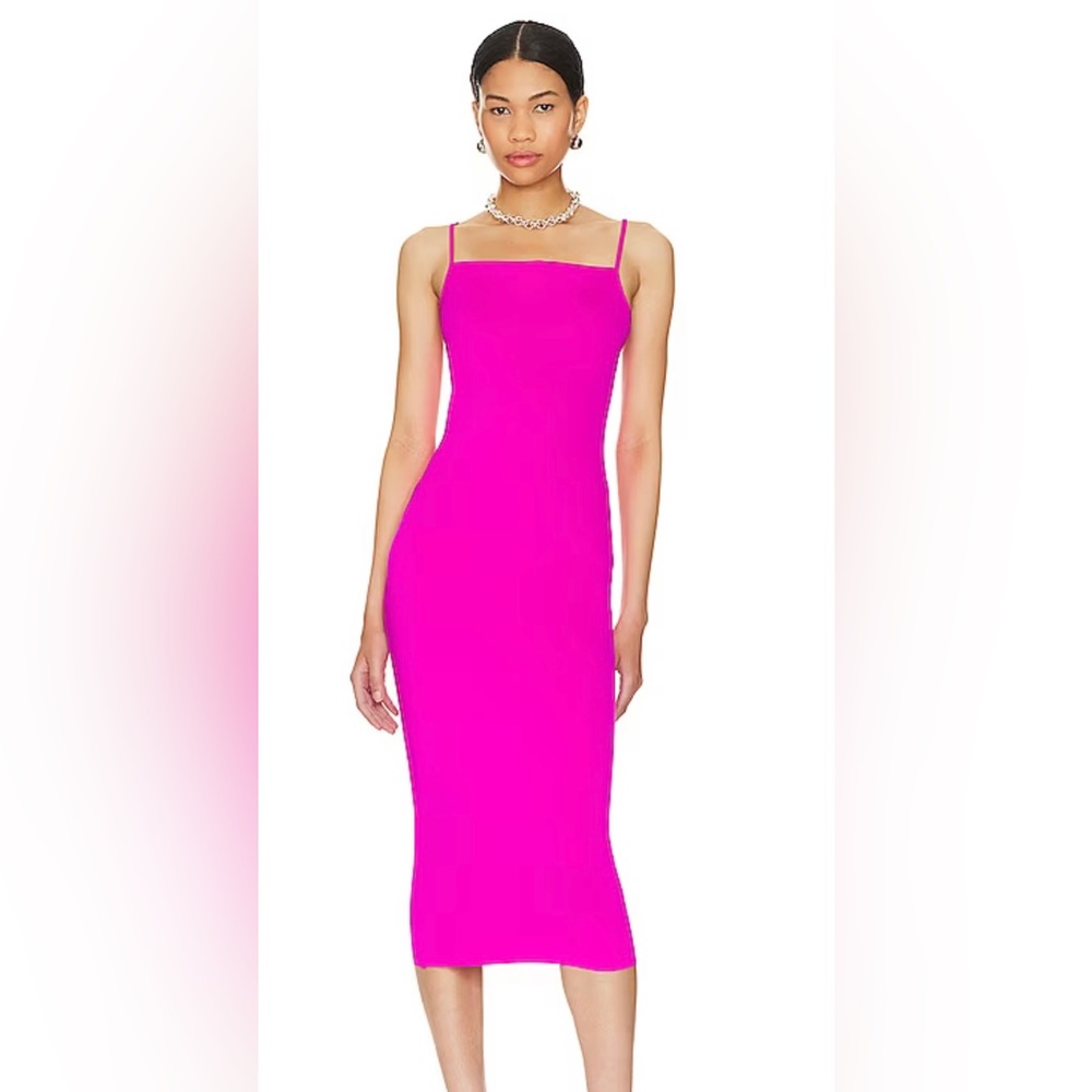 NWT Good American Scuba Midi Dress Fuchsia Pink Color Size L/XL